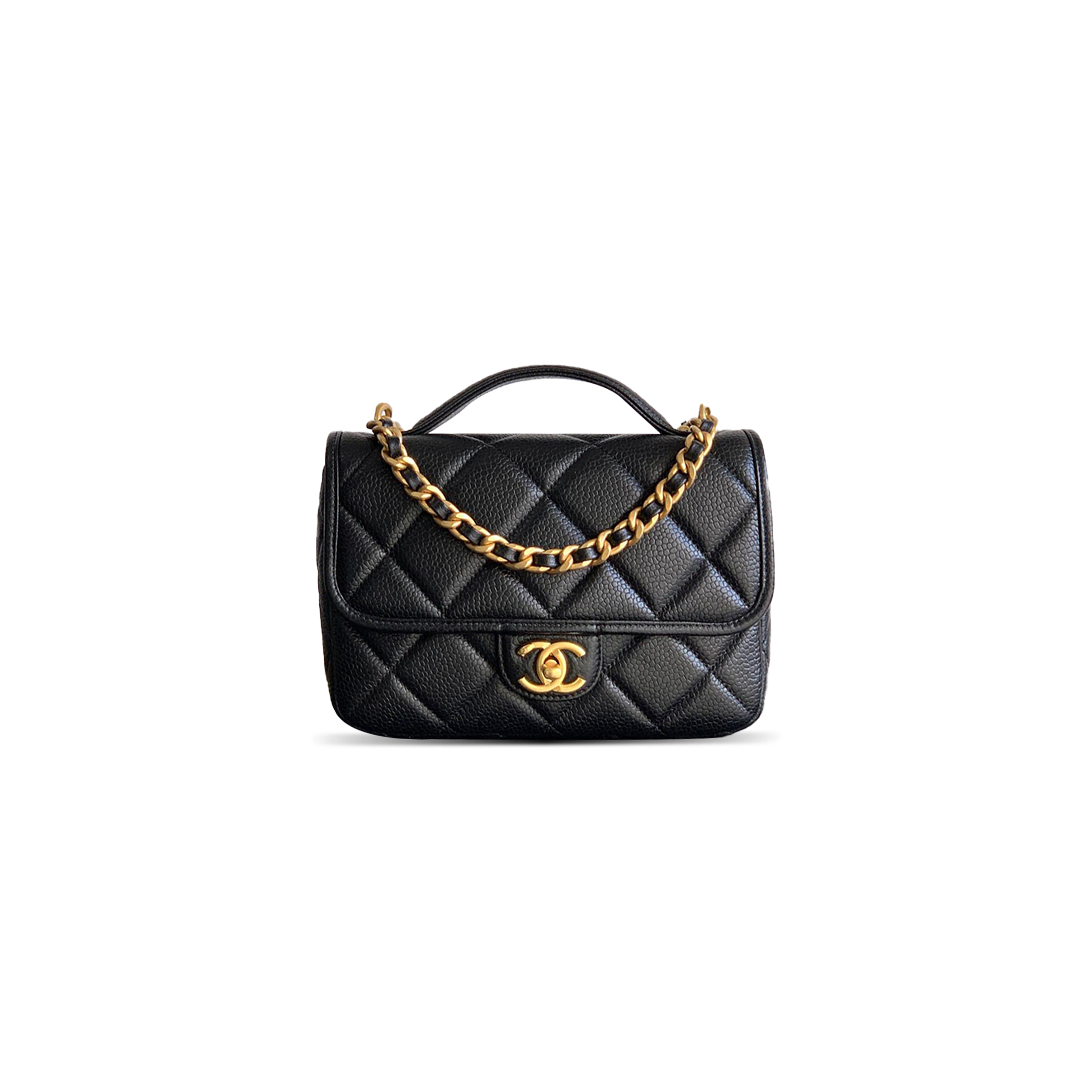 CHANEL SMALL GRAINED CALFSKIN HANDLE FLAP MESSENGER BAG AS5147 (22*15.5*6cm)